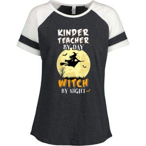 Kinder Teacher By Day Witch By Night Gift Kindergarten Gift Enza Ladies Jersey Colorblock Tee