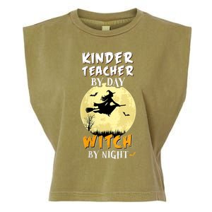 Kinder Teacher By Day Witch By Night Gift Kindergarten Gift Garment-Dyed Women's Muscle Tee