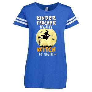 Kinder Teacher By Day Witch By Night Gift Kindergarten Gift Enza Ladies Jersey Football T-Shirt