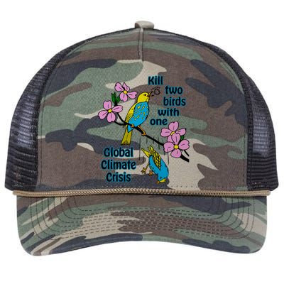 Kill Two Birds With One Global Climate Crisis Retro Rope Trucker Hat Cap