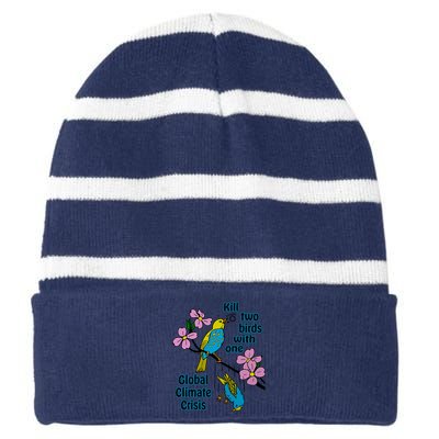 Kill Two Birds With One Global Climate Crisis Striped Beanie with Solid Band