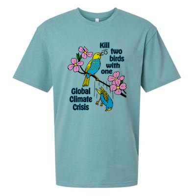 Kill Two Birds With One Global Climate Crisis Sueded Cloud Jersey T-Shirt