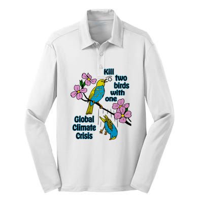 Kill Two Birds With One Global Climate Crisis Silk Touch Performance Long Sleeve Polo