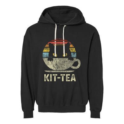 Kit Tea Black Kitty Cat Tea Lover Gift Garment-Dyed Fleece Hoodie