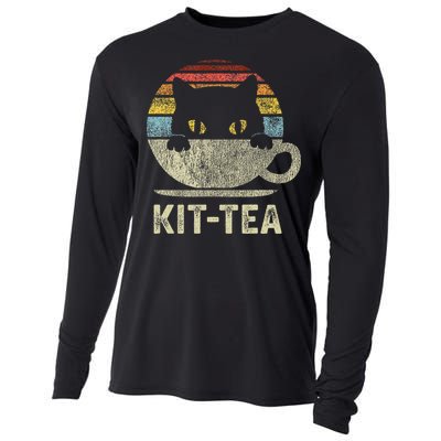 Kit Tea Black Kitty Cat Tea Lover Gift Cooling Performance Long Sleeve Crew