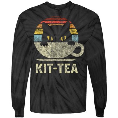 Kit Tea Black Kitty Cat Tea Lover Gift Tie-Dye Long Sleeve Shirt