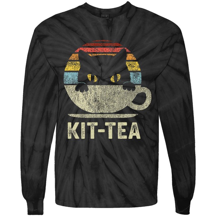 Kit Tea Black Kitty Cat Tea Lover Gift Tie-Dye Long Sleeve Shirt