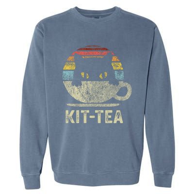 Kit Tea Black Kitty Cat Tea Lover Gift Garment-Dyed Sweatshirt