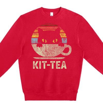 Kit Tea Black Kitty Cat Tea Lover Gift Premium Crewneck Sweatshirt