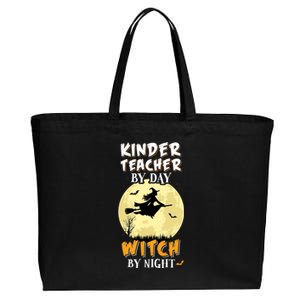 Kinder Teacher By Day Witch By Night Gift Kindergarten Cotton Canvas Jumbo Tote