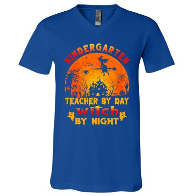 Kindergarten Teacher By Day Witch By Night Costume Halloween Funny Gift V-Neck T-Shirt