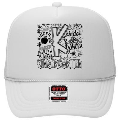 Kindergarten Typography Back To School Gift High Crown Mesh Back Trucker Hat