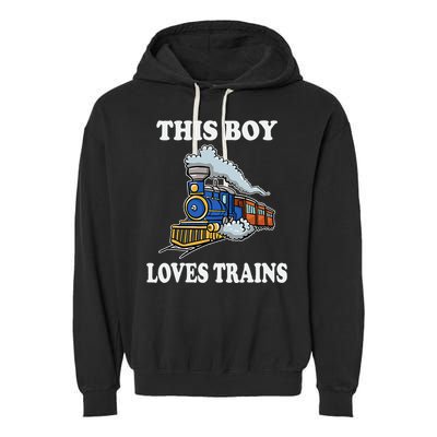 Kids This Boy Loves Trains Wagon Lover Gifts Garment-Dyed Fleece Hoodie