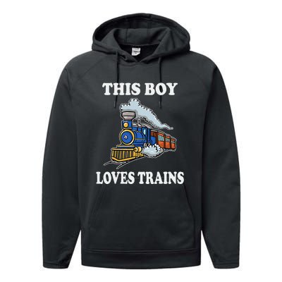 Kids This Boy Loves Trains Wagon Lover Gifts Performance Fleece Hoodie