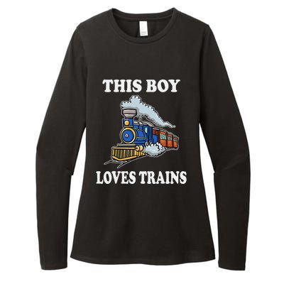 Kids This Boy Loves Trains Wagon Lover Gifts Womens CVC Long Sleeve Shirt