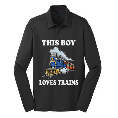 Kids This Boy Loves Trains Wagon Lover Gifts Silk Touch Performance Long Sleeve Polo