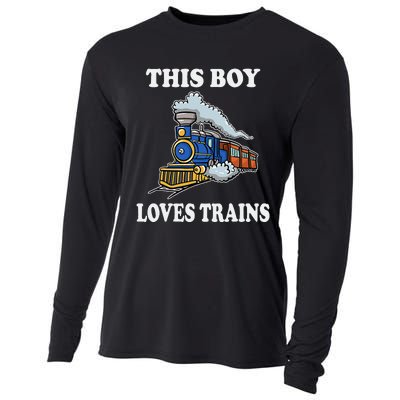 Kids This Boy Loves Trains Wagon Lover Gifts Cooling Performance Long Sleeve Crew