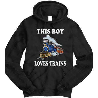 Kids This Boy Loves Trains Wagon Lover Gifts Tie Dye Hoodie