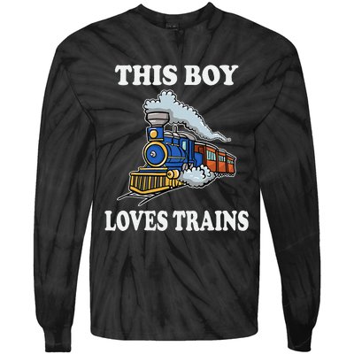 Kids This Boy Loves Trains Wagon Lover Gifts Tie-Dye Long Sleeve Shirt