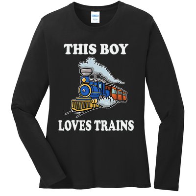 Kids This Boy Loves Trains Wagon Lover Gifts Ladies Long Sleeve Shirt