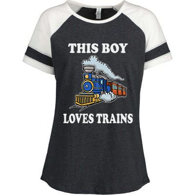 Kids This Boy Loves Trains Wagon Lover Gifts Enza Ladies Jersey Colorblock Tee