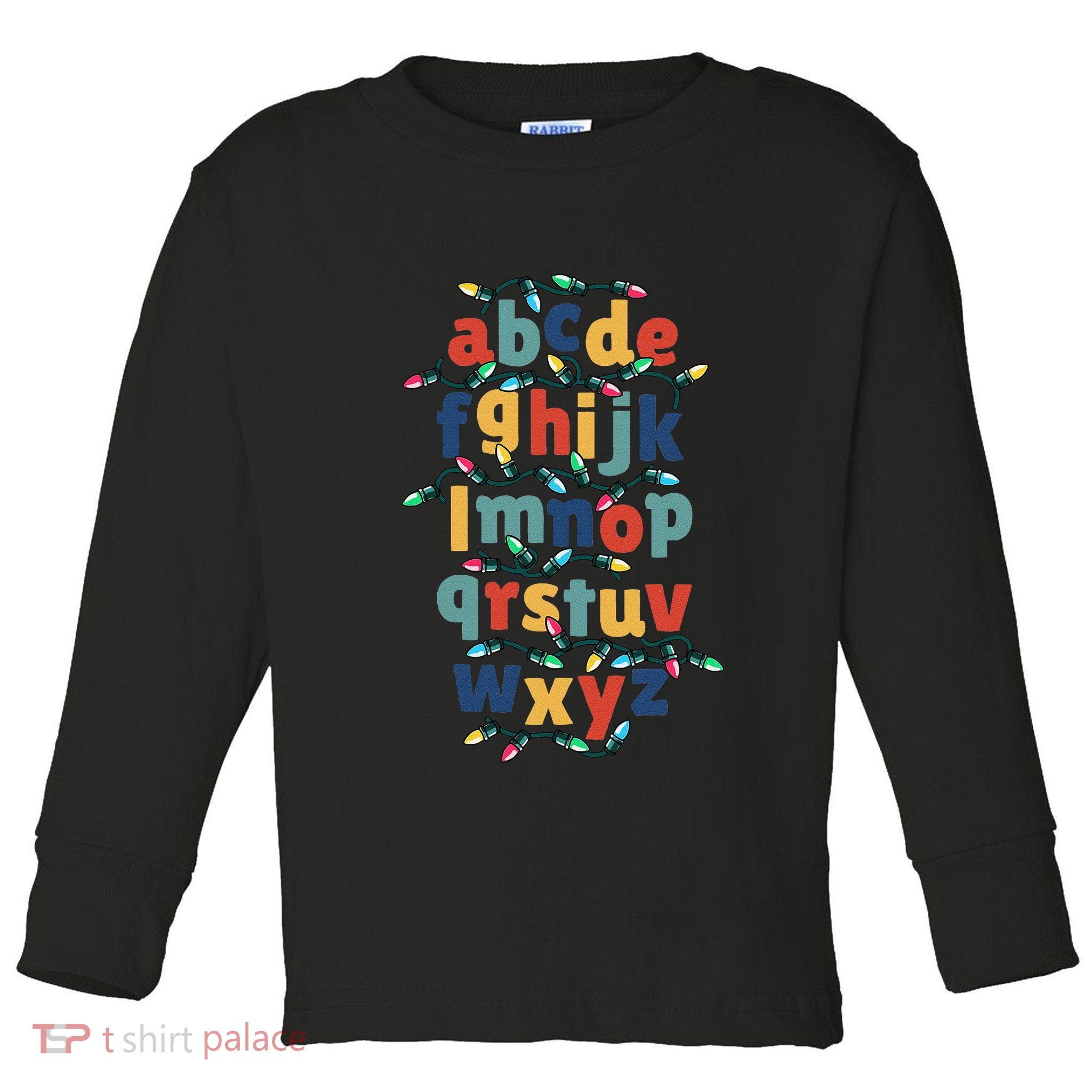 Kindergarten Teacher Christmas Lights Abc Christmas Alphabet Toddler Long Sleeve Shirt