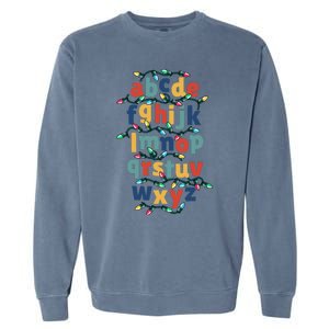 Kindergarten Teacher Christmas Lights Abc Christmas Alphabet Garment-Dyed Sweatshirt