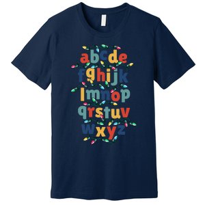 Kindergarten Teacher Christmas Lights Abc Christmas Alphabet Premium T-Shirt