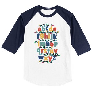 Kindergarten Teacher Christmas Lights Abc Christmas Alphabet Baseball Sleeve Shirt