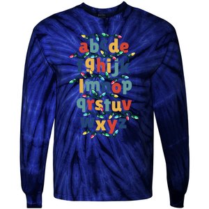 Kindergarten Teacher Christmas Lights Abc Christmas Alphabet Tie-Dye Long Sleeve Shirt