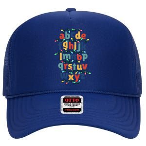 Kindergarten Teacher Christmas Lights Abc Christmas Alphabet High Crown Mesh Back Trucker Hat