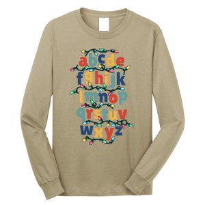 Kindergarten Teacher Christmas Lights Abc Christmas Alphabet Long Sleeve Shirt