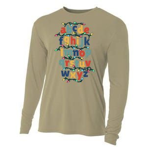 Kindergarten Teacher Christmas Lights Abc Christmas Alphabet Cooling Performance Long Sleeve Crew