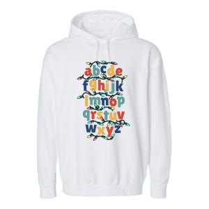 Kindergarten Teacher Christmas Lights Abc Christmas Alphabet Garment-Dyed Fleece Hoodie