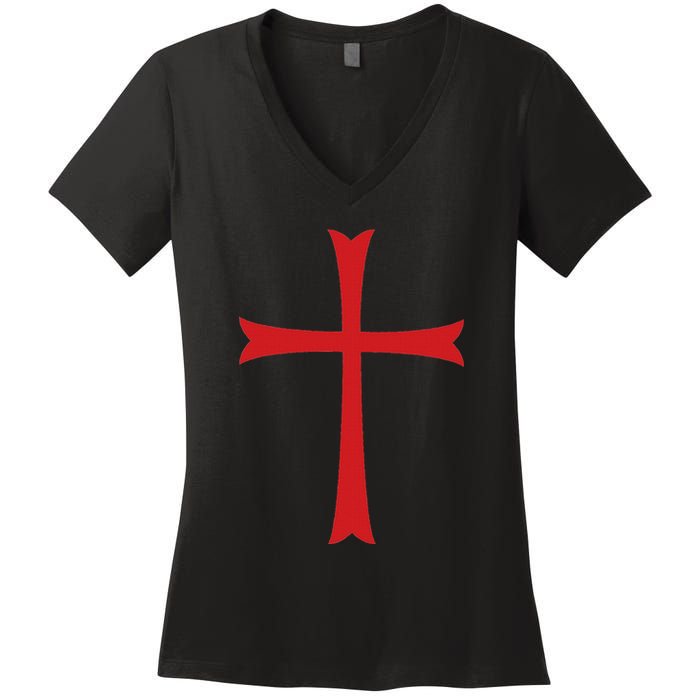 Knights Templar Cross Crusader Women's V-Neck T-Shirt