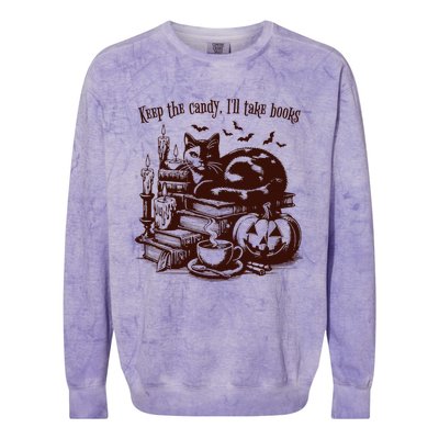 Keep The Candy ILl Take Books Cat Halloween Costume Colorblast Crewneck Sweatshirt