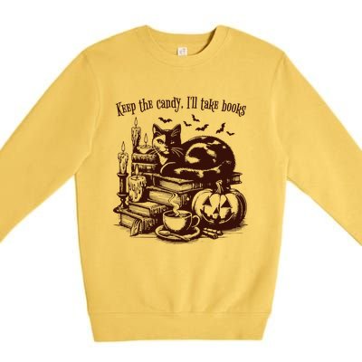 Keep The Candy ILl Take Books Cat Halloween Costume Premium Crewneck Sweatshirt