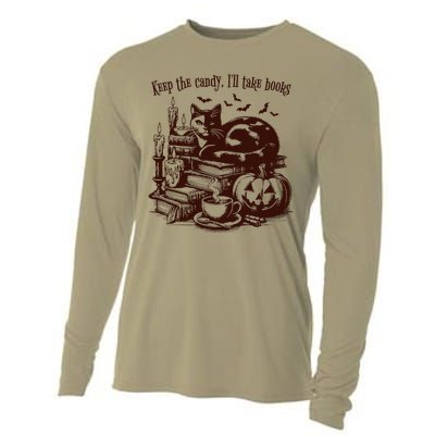 Keep The Candy ILl Take Books Cat Halloween Costume Cooling Performance Long Sleeve Crew