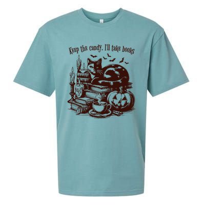 Keep The Candy ILl Take Books Cat Halloween Costume Sueded Cloud Jersey T-Shirt