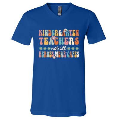 Kindergarten Teachers Capes Groovy Preschool Teacher Gift V-Neck T-Shirt