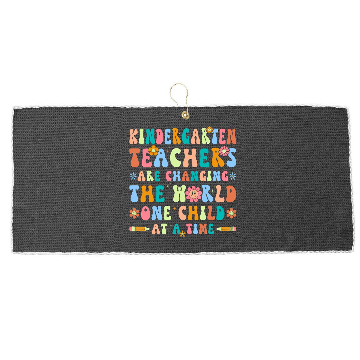 Kindergarten Teachers Changing The World Groovy Preschool Funny Gift Large Microfiber Waffle Golf Towel