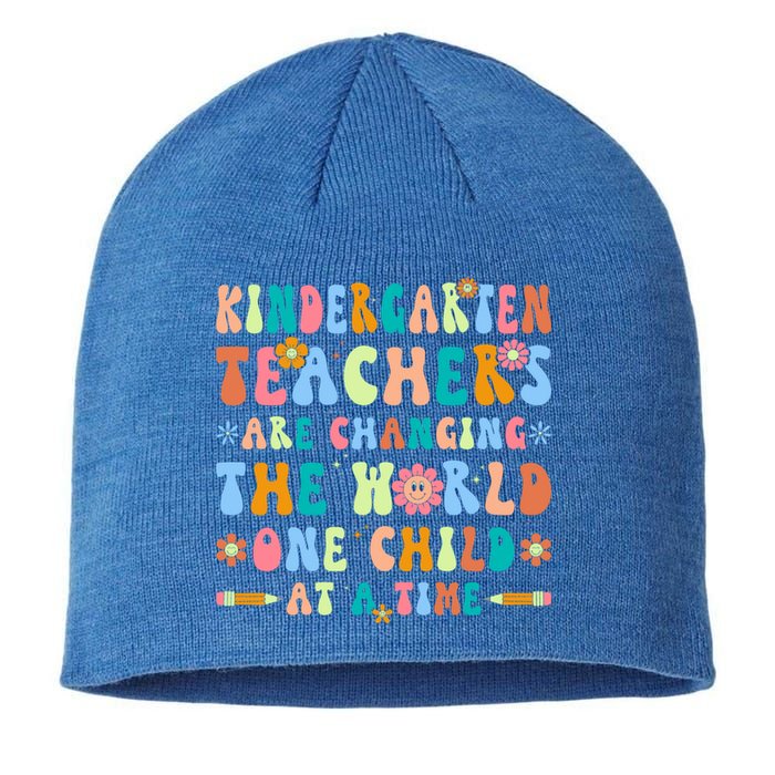 Kindergarten Teachers Changing The World Groovy Preschool Funny Gift Sustainable Beanie