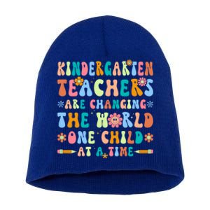 Kindergarten Teachers Changing The World Groovy Preschool Funny Gift Short Acrylic Beanie