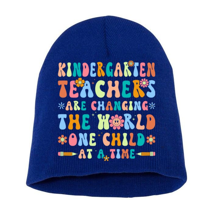 Kindergarten Teachers Changing The World Groovy Preschool Funny Gift Short Acrylic Beanie