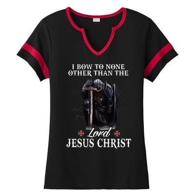 Knight Templar Christian I Bow To The Lord Jesus Christ Ladies Halftime Notch Neck Tee