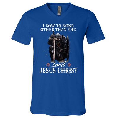 Knight Templar Christian I Bow To The Lord Jesus Christ V-Neck T-Shirt