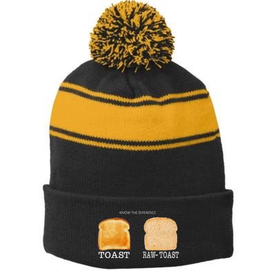 Know The Difference Toast Raw Toast Stripe Pom Pom Beanie