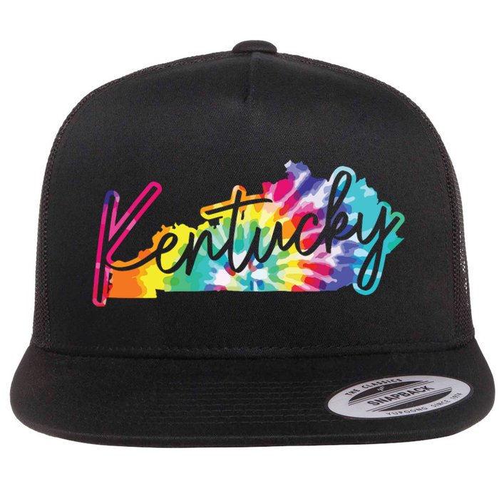 Kentucky Tie Dye State Map Pride Hippie Vintage Retro Flat Bill Trucker Hat