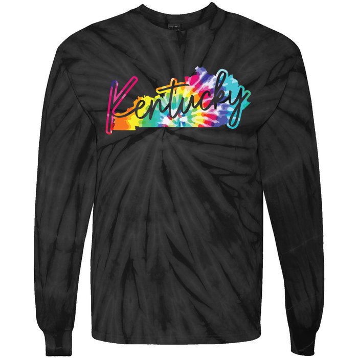 Kentucky Tie Dye State Map Pride Hippie Vintage Retro Tie-Dye Long Sleeve Shirt