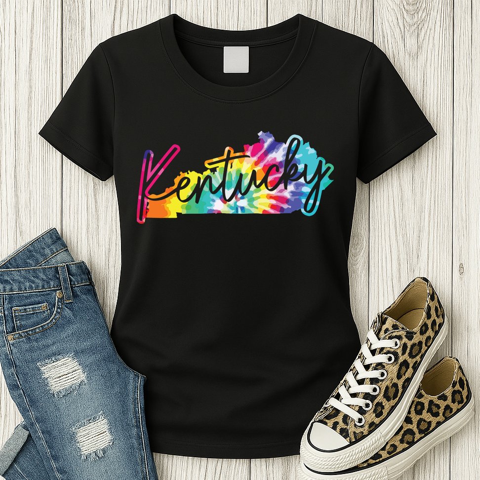 Kentucky Tie Dye State Map Pride Hippie Vintage Retro Womens T-Shirt